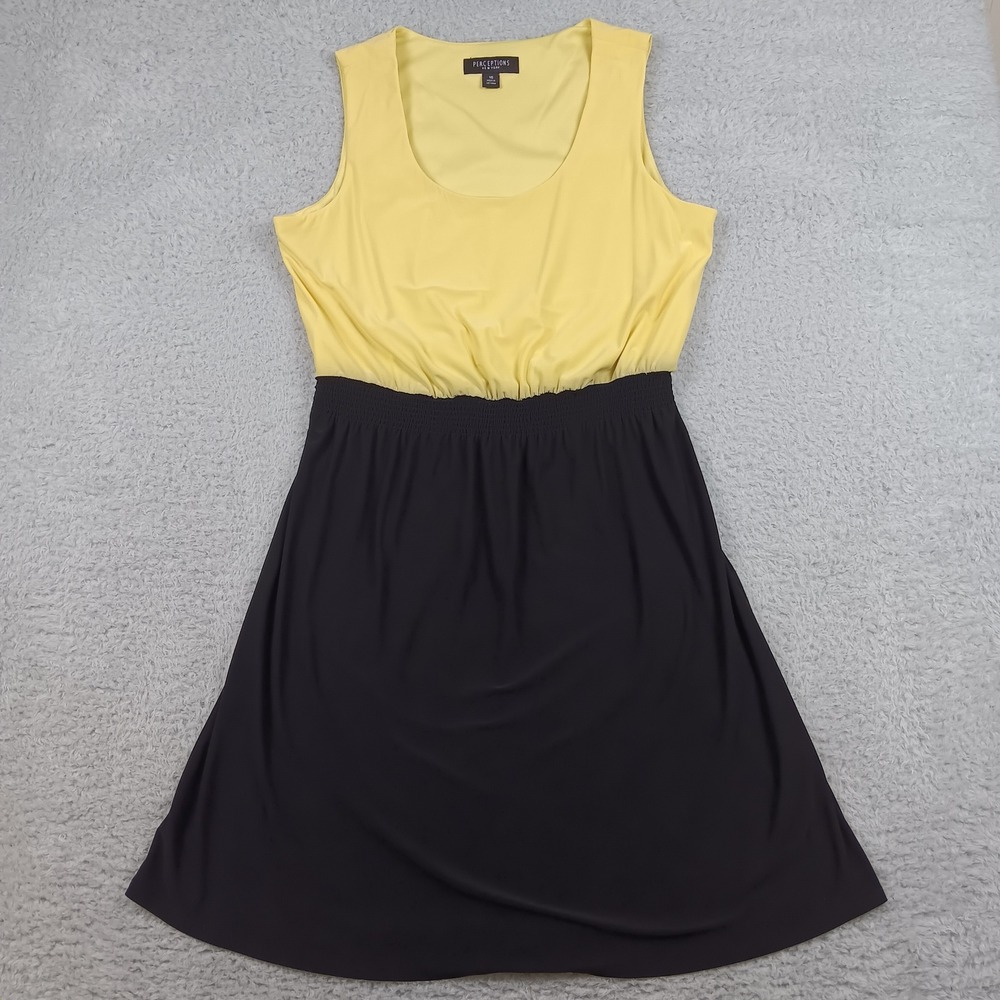 Perceptions Dress Colorblock Women 16 Yellow Black Elastic Waist PC102897BK